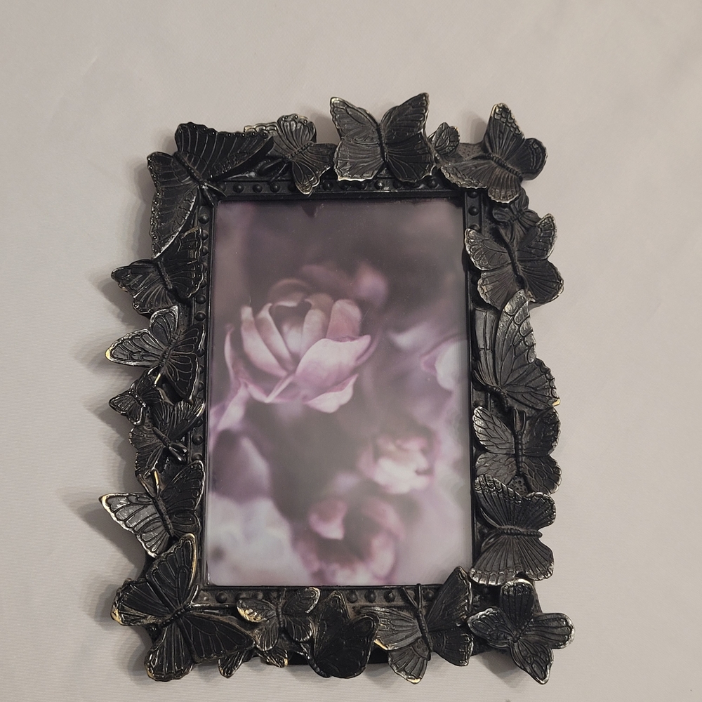 Gothic Butterfly Photo Frame Dark Silver Cottagecore Decor